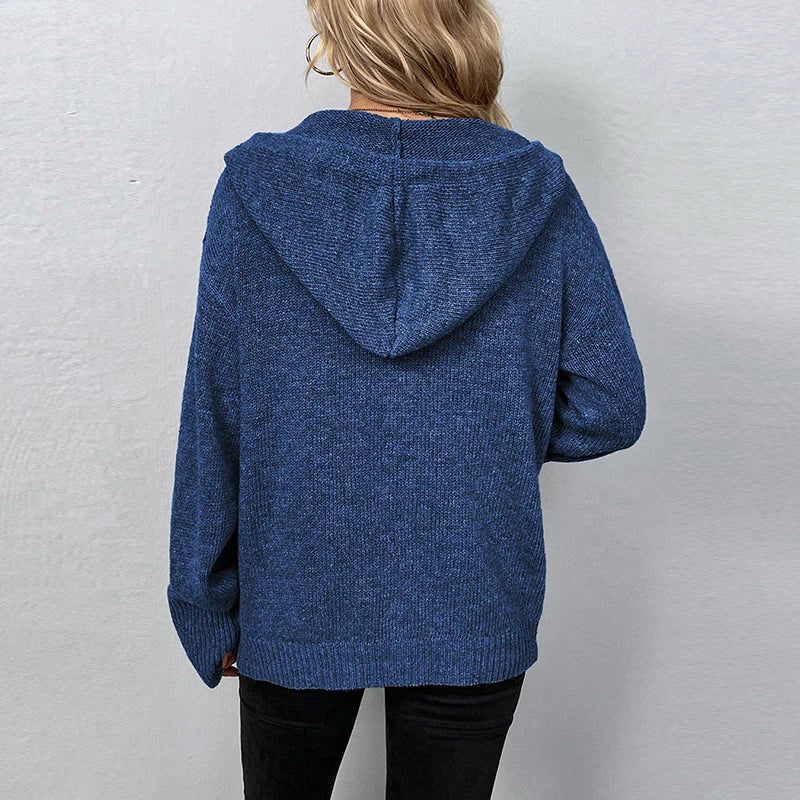 Women's drawstring knitted cardigan jacket