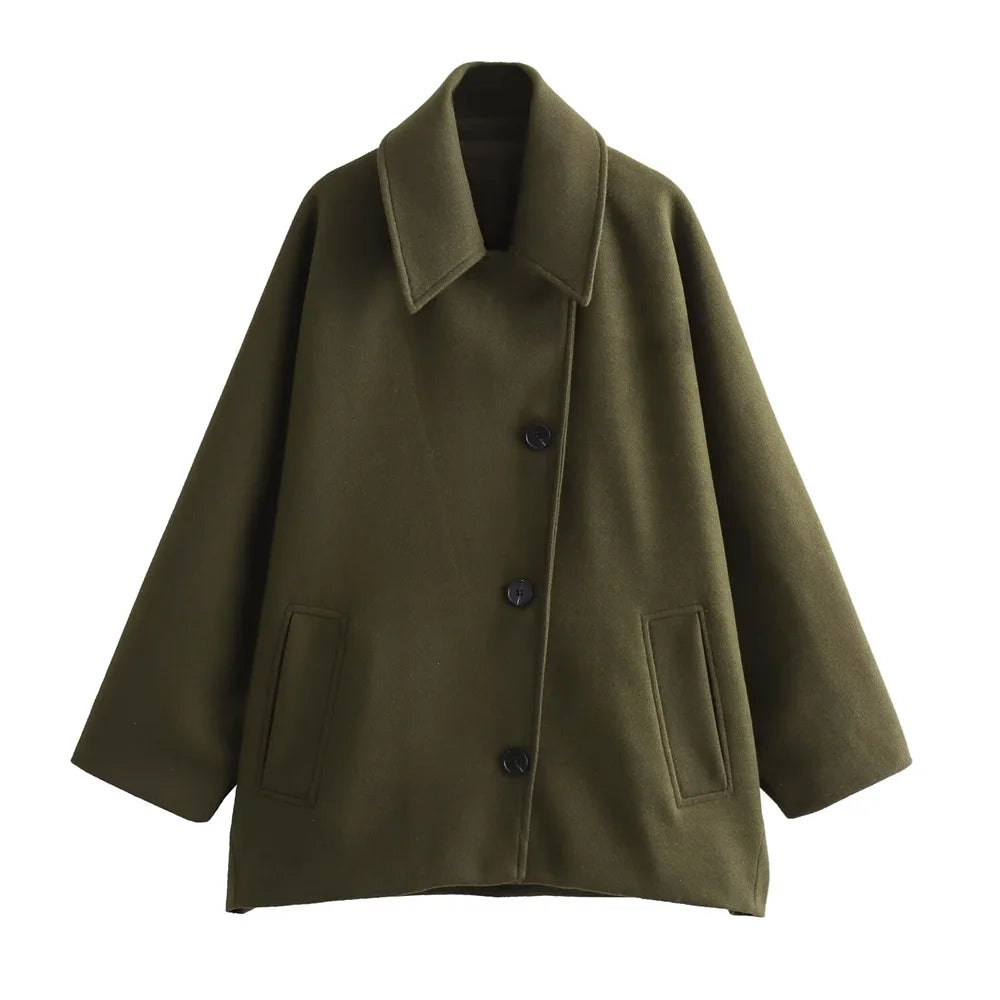 Women’s Overcoat - Wool Blend - Notched Lapel - Button Front - Classic Fit