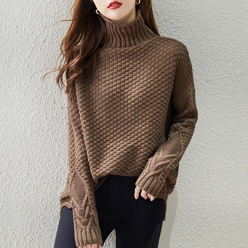 Women's winter loose-fit knitted sweater thickened top