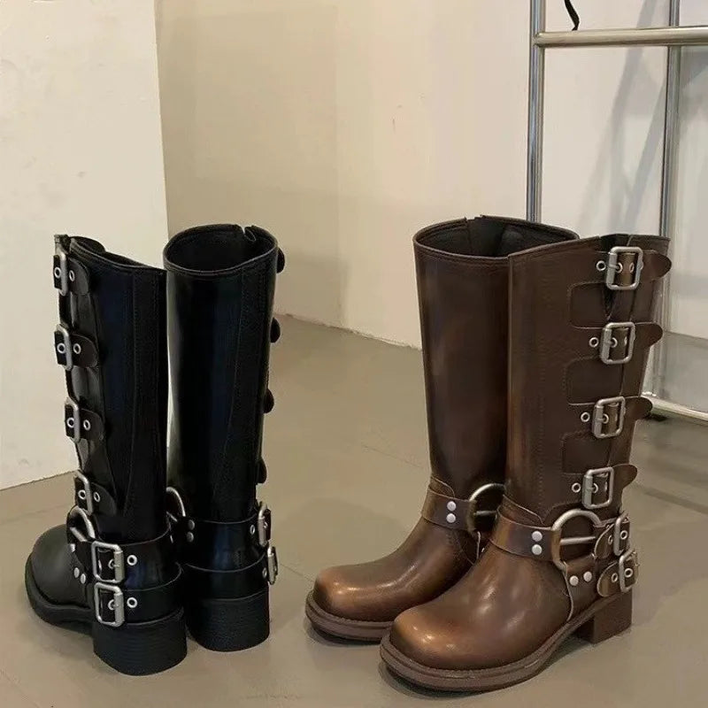 Women's knight boots retro Western high tube casual boots