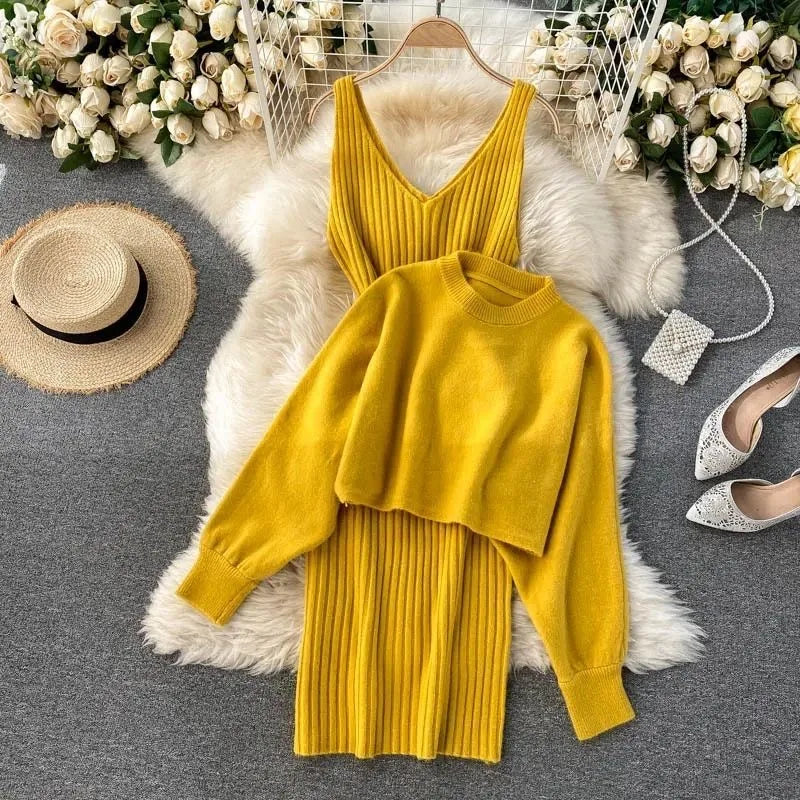 Women's knitted dress and sweater set