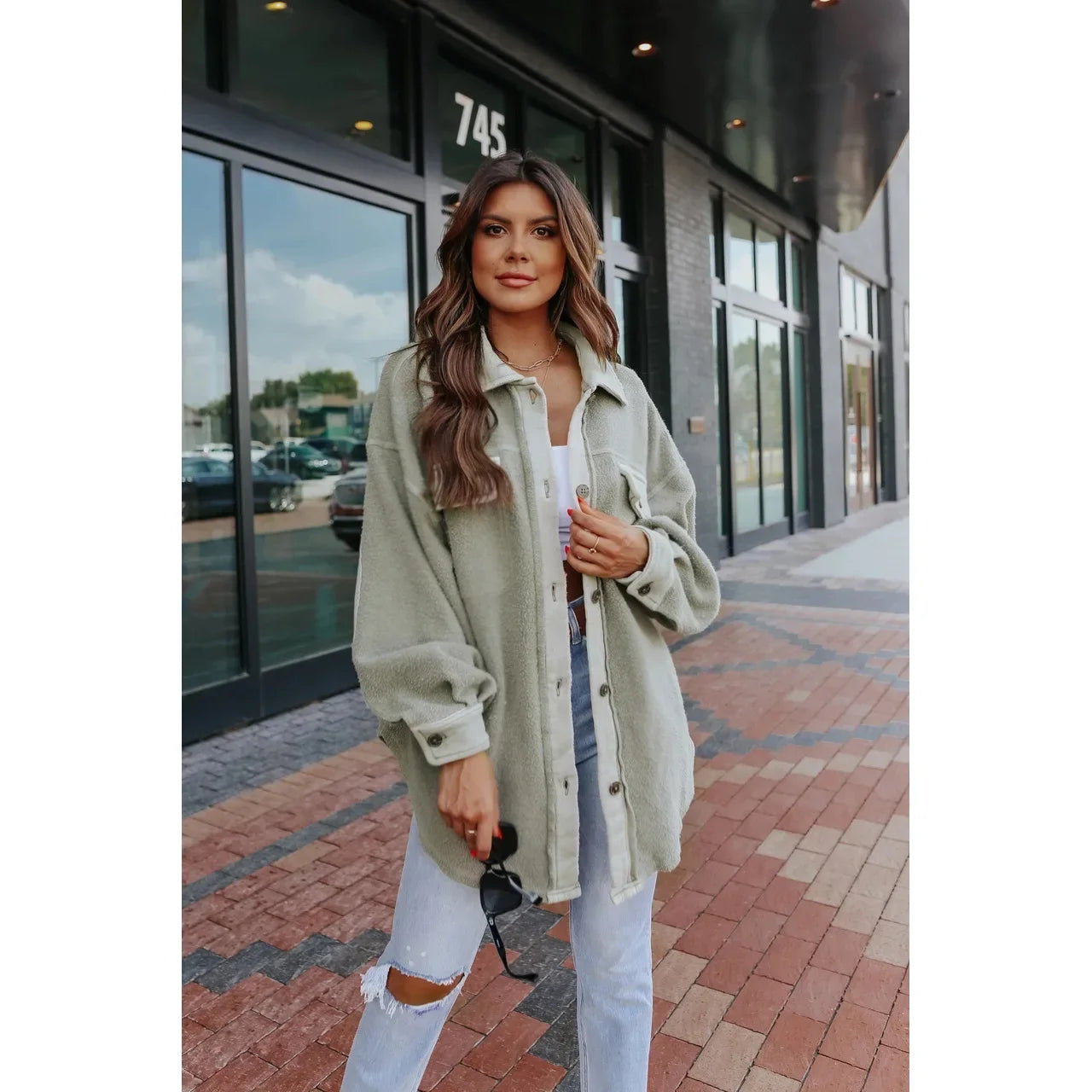 Women's oversized casual velvet shirt