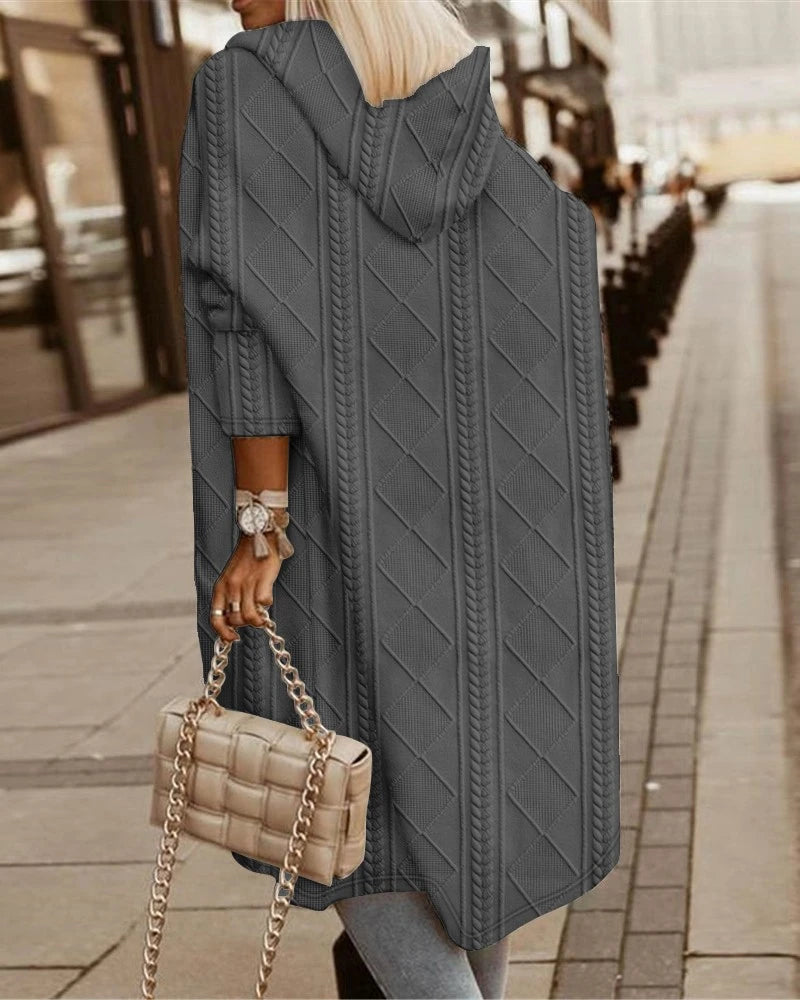 Women's cable knit hooded longline coat winter cardigan