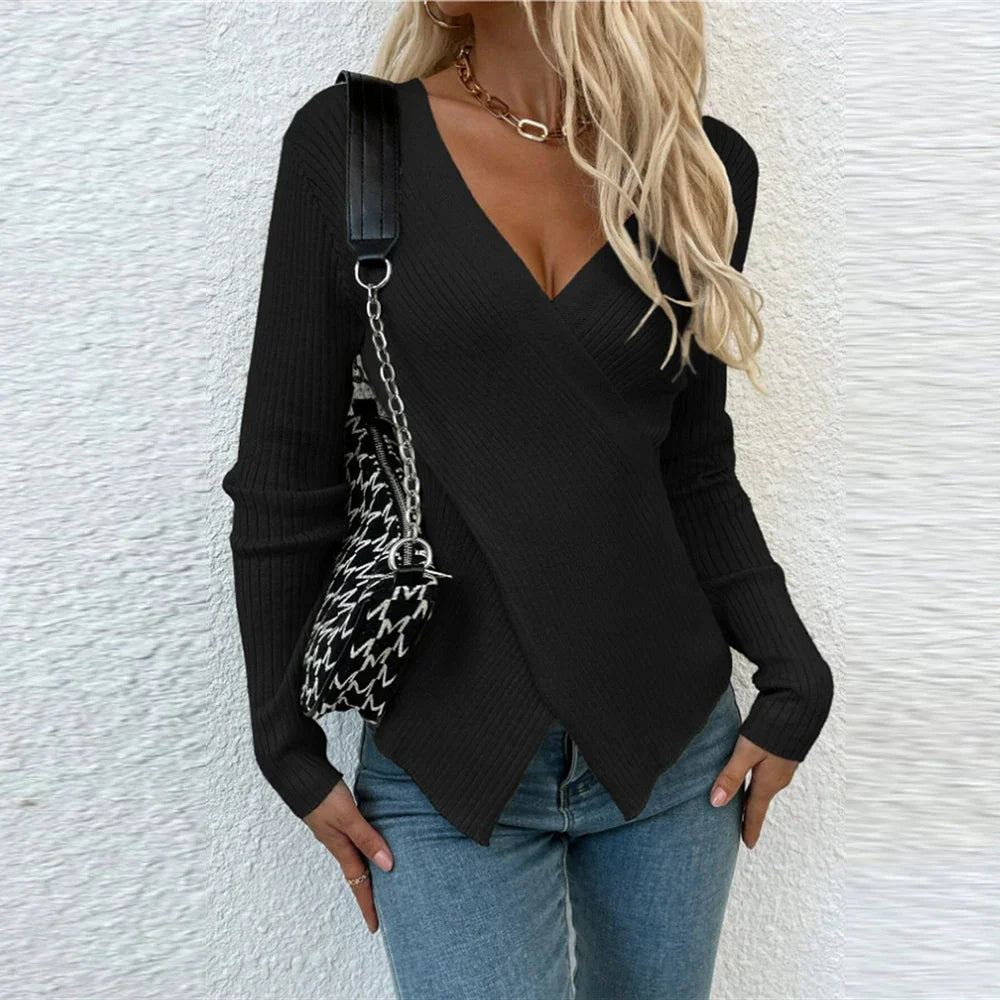 Women's irregular trendy cross sweater