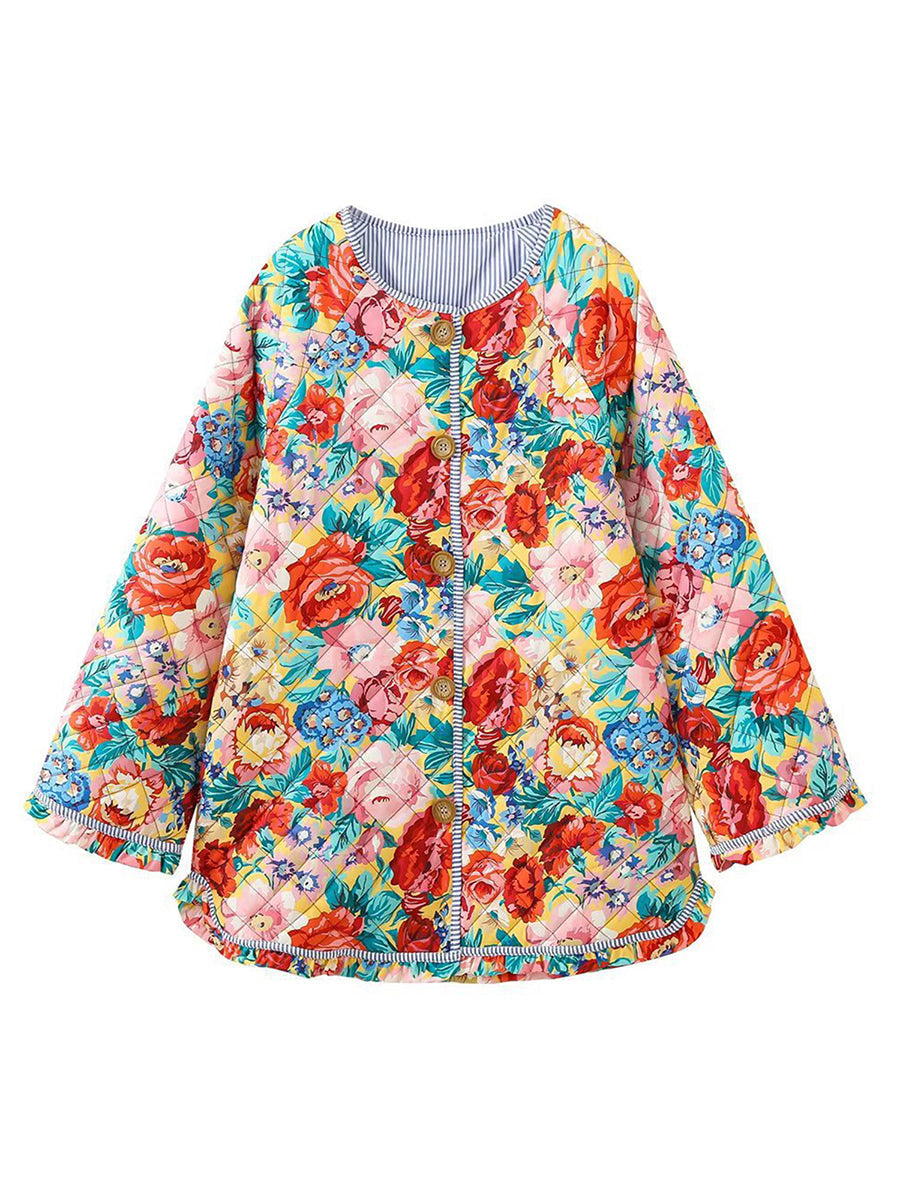 Women's autumn floral print loose quilted jacket