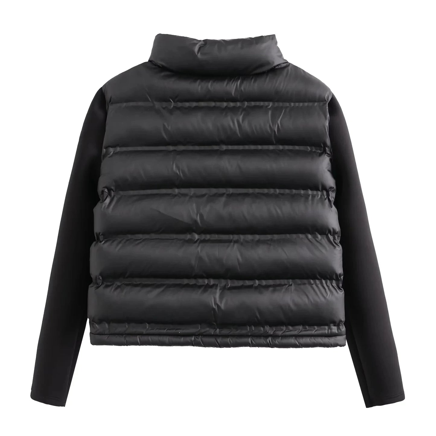 Women's winter puff coat with a notched neckline and zipper closure