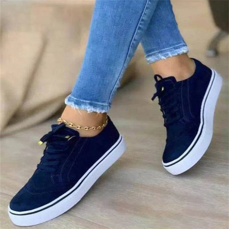 Women's Sneakers - Suede Upper - Lace-Up - Brogue Detailing - Platform Sole