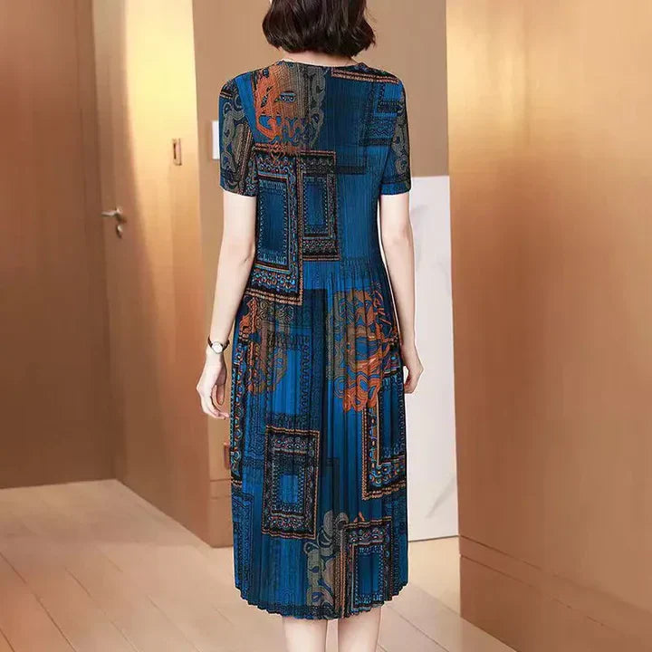 Patterned Short-Sleeve Midi Dress