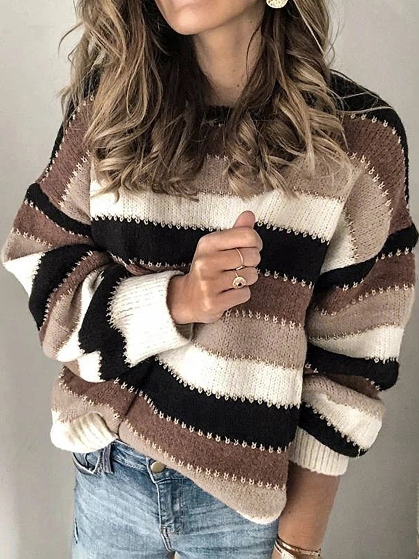 Loose Striped Mohair Knit Pullover Sweater