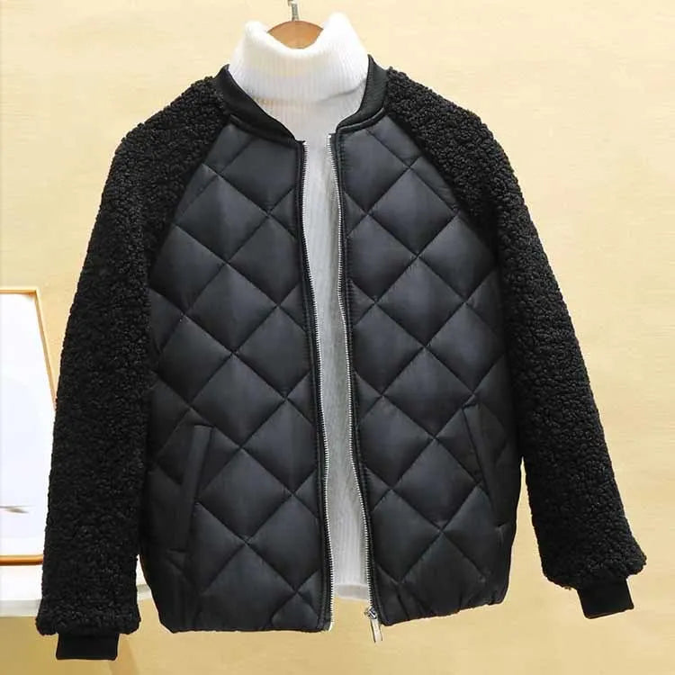 Women's short loose fit lightweight faux lamb wool winter jacket