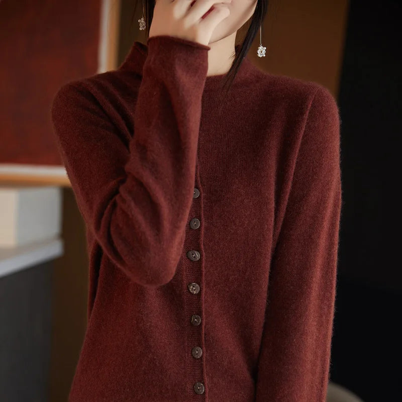 Women’s Cardigan Sweater – Wool Knit – Relaxed Tailored Fit – Button Front – Spread Collar