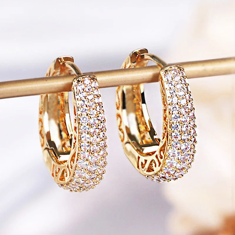 Hollow Paved CZ Gold Hoop Earrings