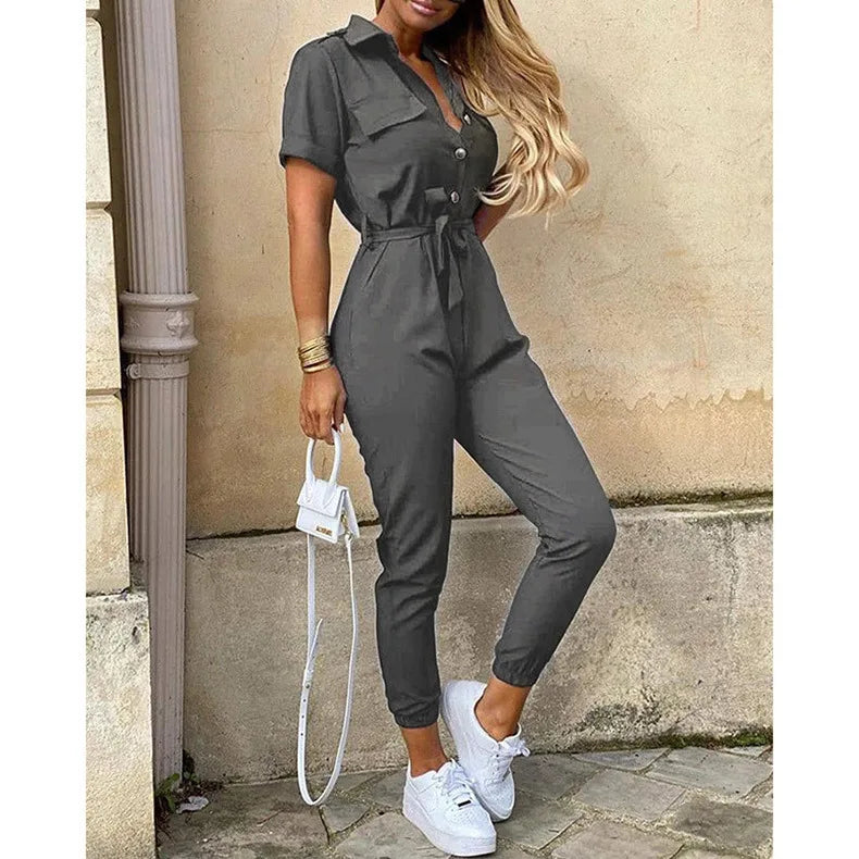Women's monochromatic summer workwear jumpsuit with belt