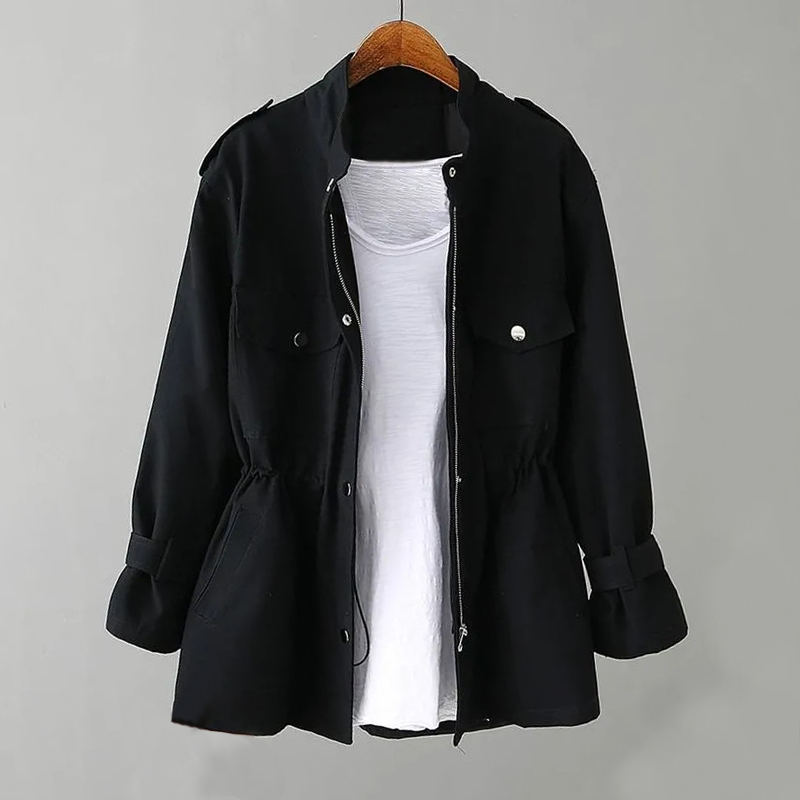 Drawstring Waist Solid Color Jacket