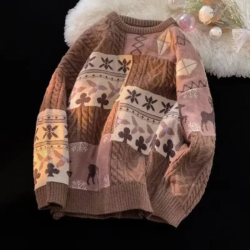 Women's trendy cute printed knitted sweater