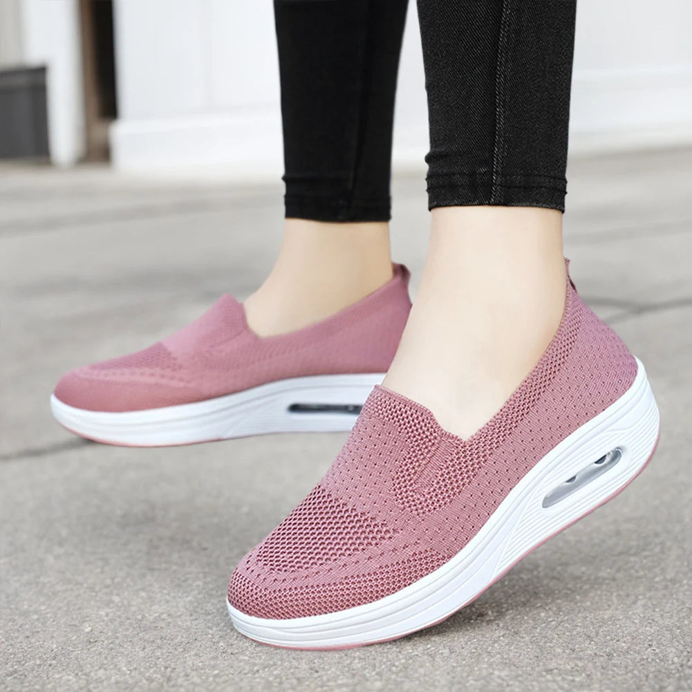 Women's Slip-On Sneakers - Breathable Mesh - Air Cushion Sole - Lightweight Casual Wear