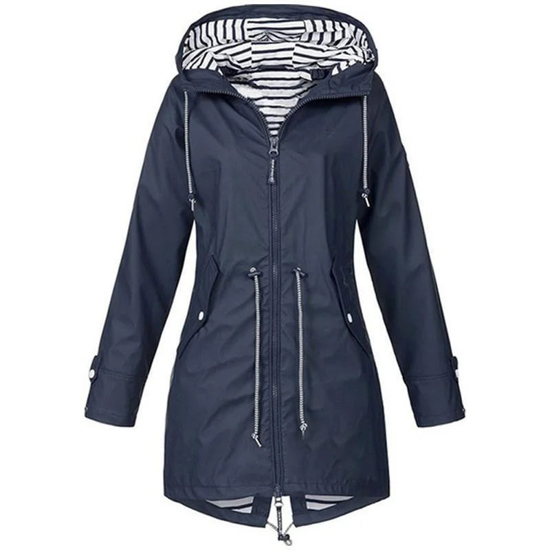 Women's lightweight waterproof with a drawstring trench jacket