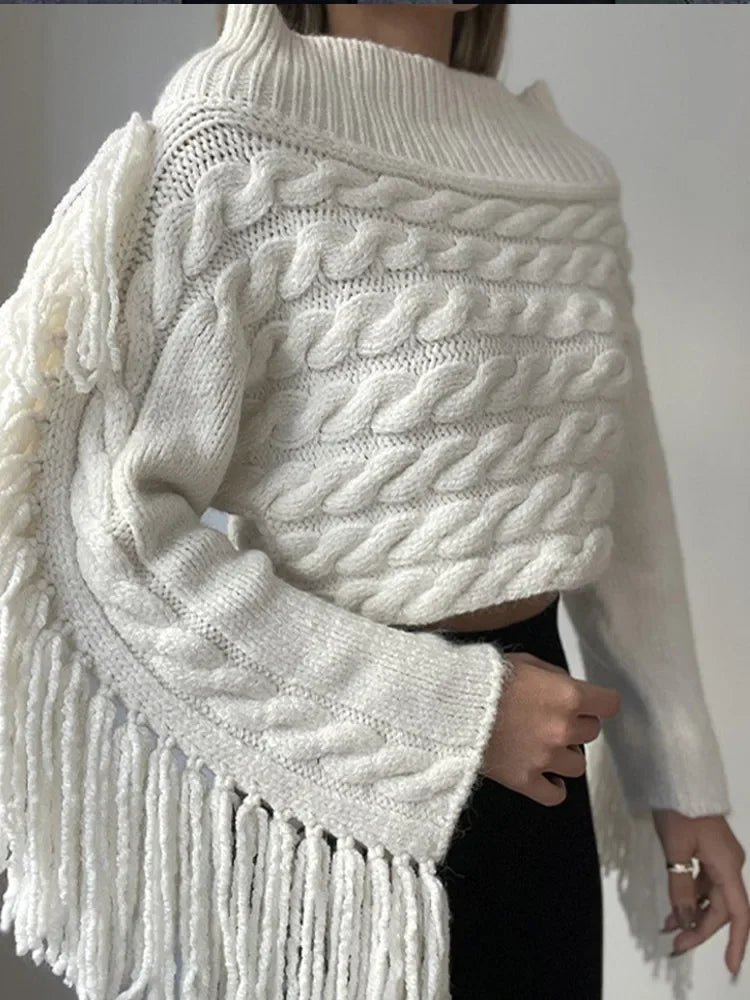 Women's off-shoulder tassel sweater