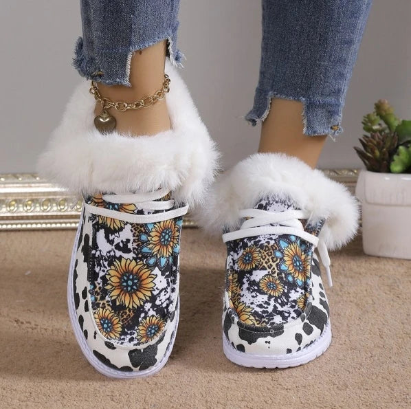 Women's winter lightweight short plush slip-on flat shoes