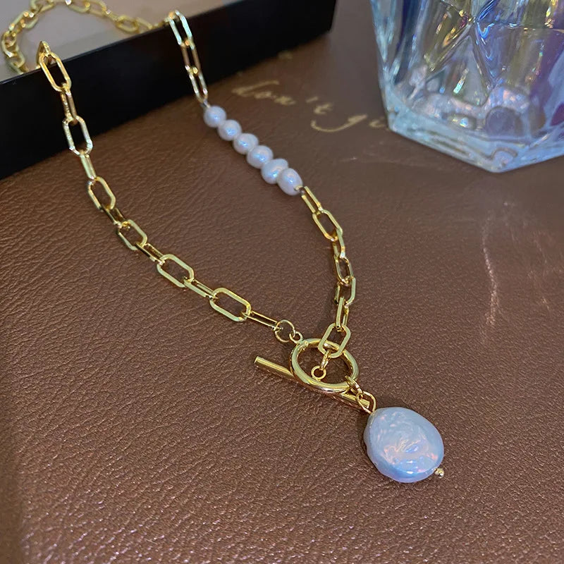 Chain Link & Pearl Statement Necklace