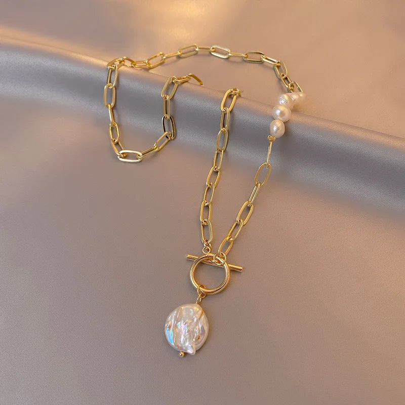 Chain Link & Pearl Statement Necklace