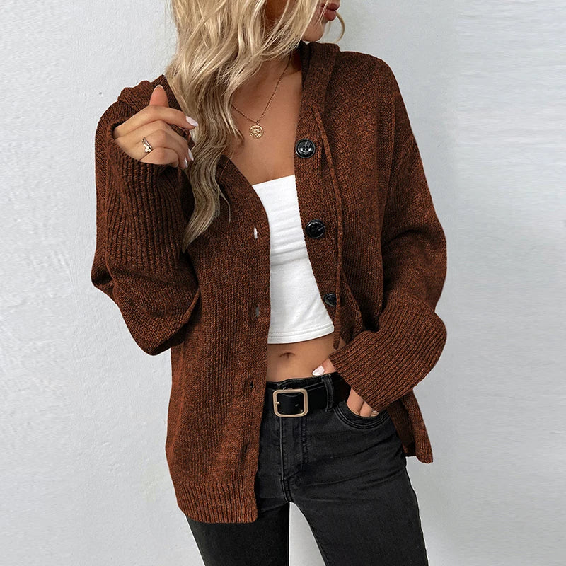 Women's drawstring knitted cardigan jacket