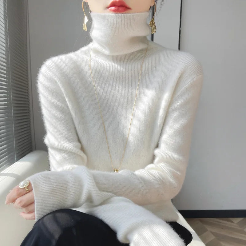 Women's soft luxurious turtleneck knit sweater