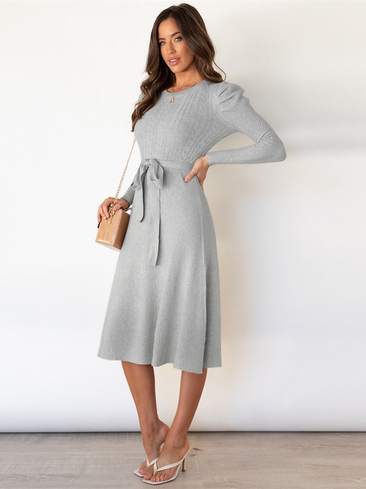 Fit and Flare Tie Waist Midi Dress