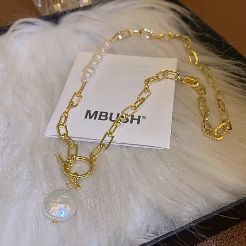 Chain Link & Pearl Statement Necklace
