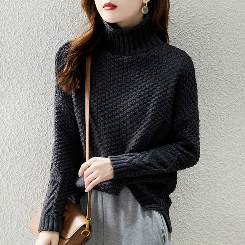 Women's winter loose-fit knitted sweater thickened top