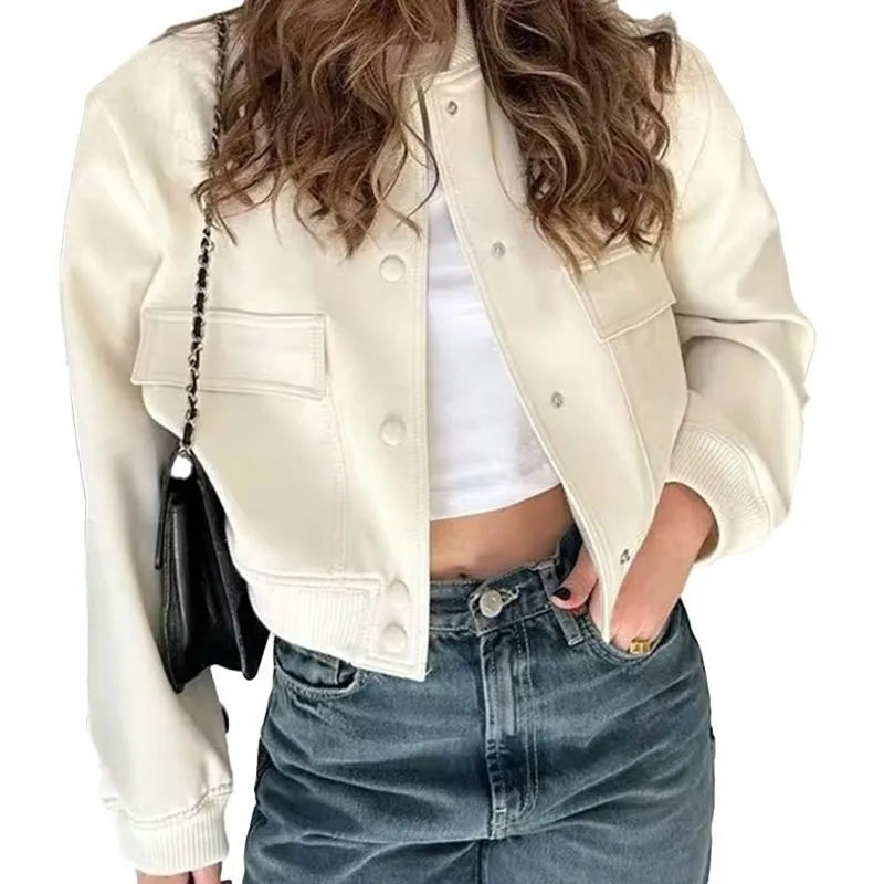 Women's chic slim fit cropped bomber jacket
