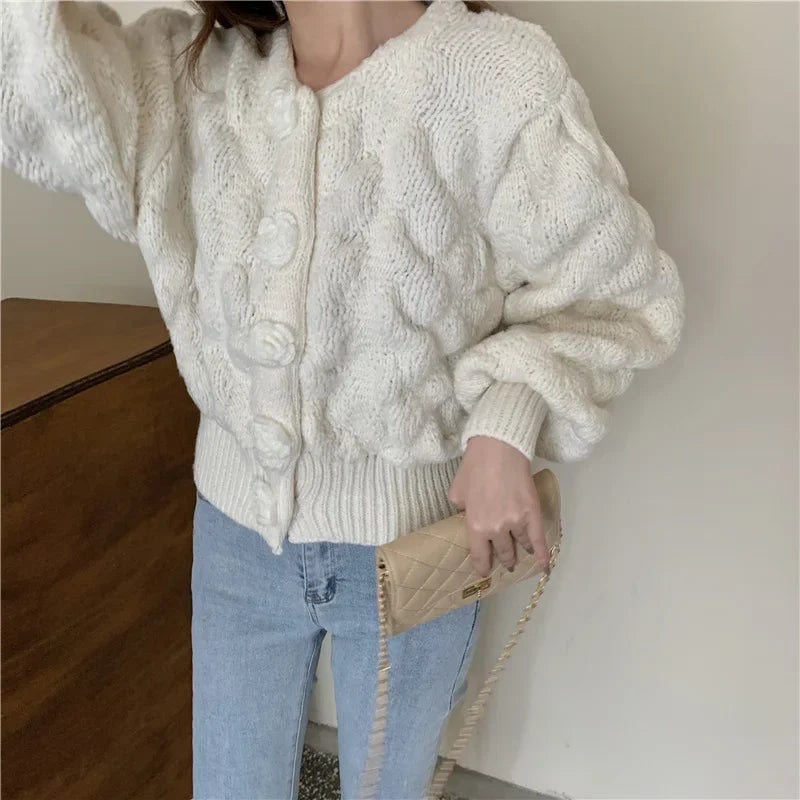 Flower Knitted Short Cardigan
