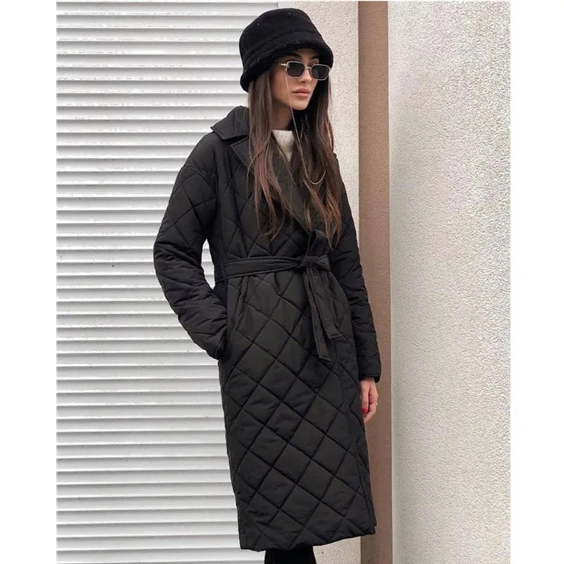 Porshia - women's winter mid-length quilted lace jacket