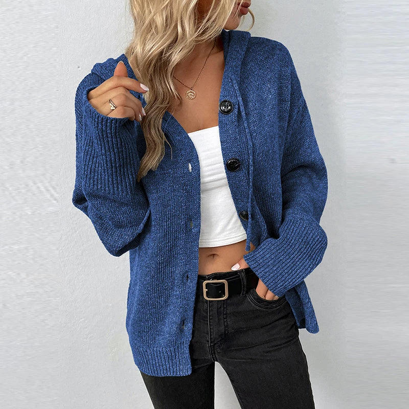 Women's drawstring knitted cardigan jacket