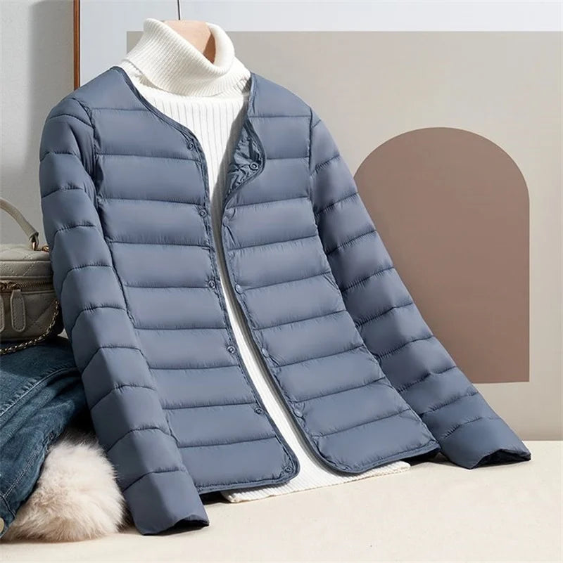 Women's slim fit short light long sleeve down jacket