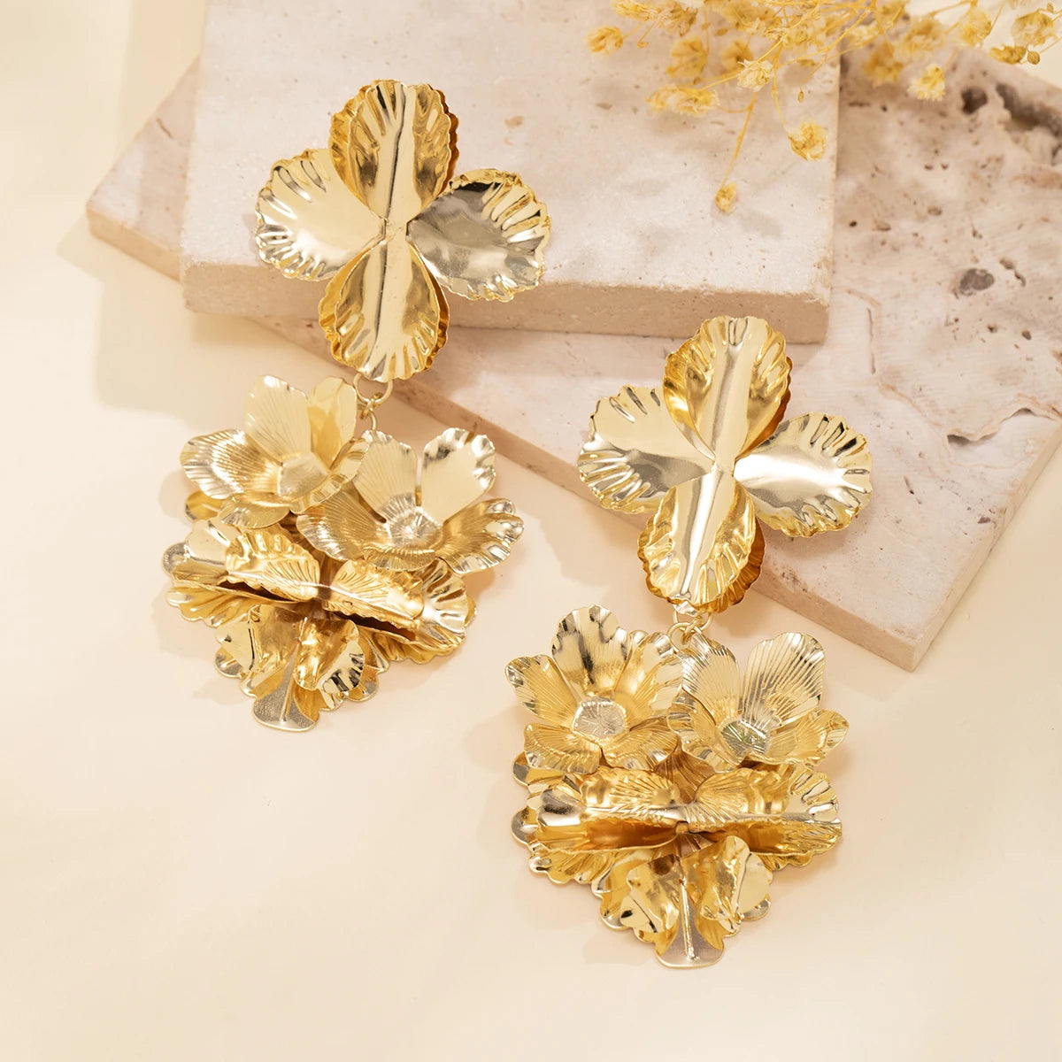Women's classic floral drop earrings with large petals