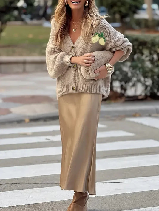 Chunky Knit Oversized Lantern Sleeve Cardigan