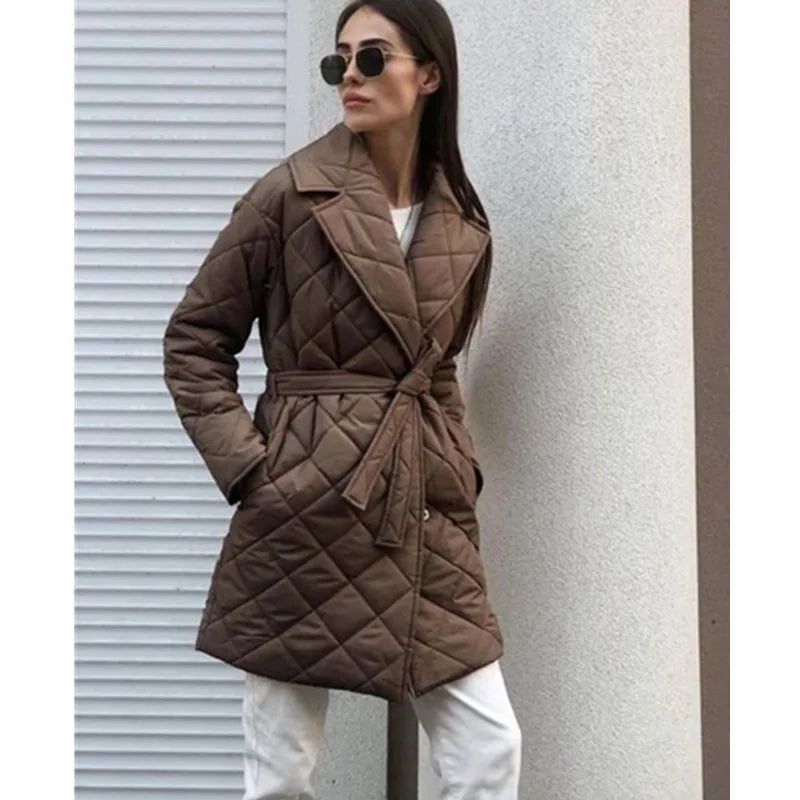 Porshia - women's winter mid-length quilted lace jacket