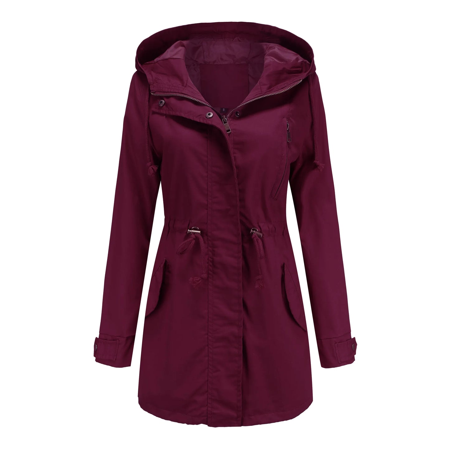 Women's comfortable hooded windbreaker trench coat