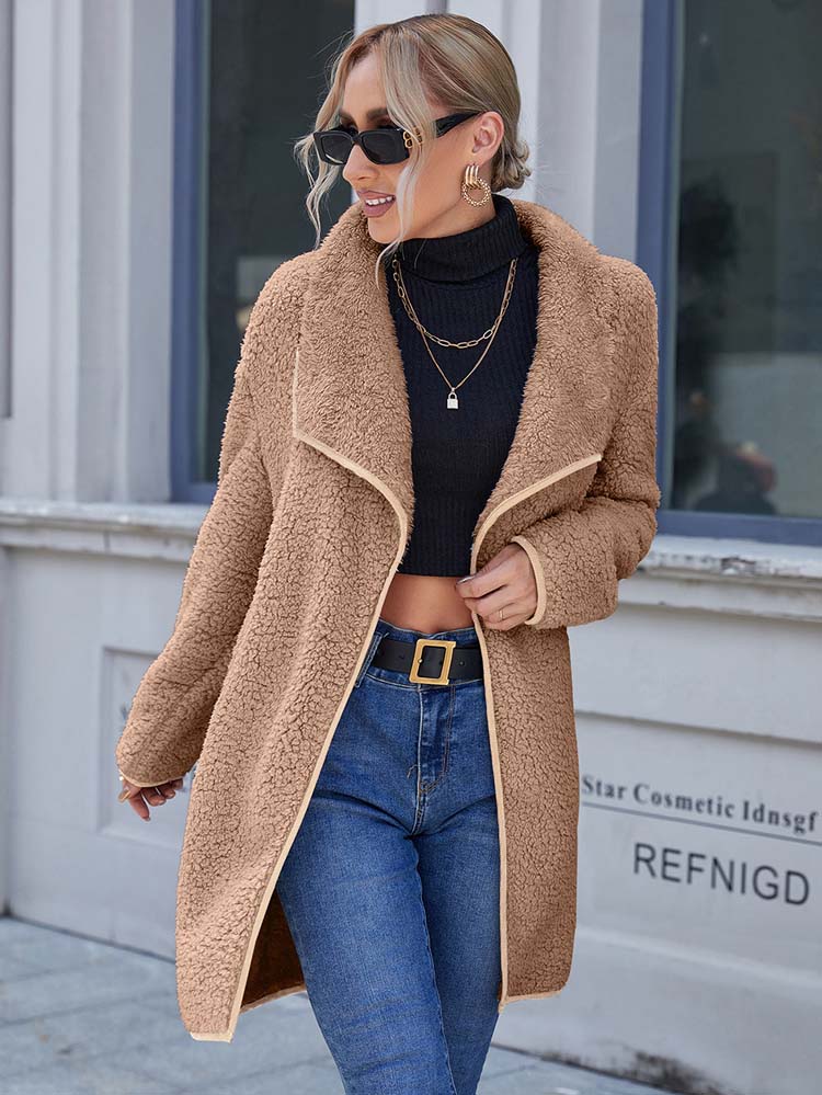 Women's lapel plush coat