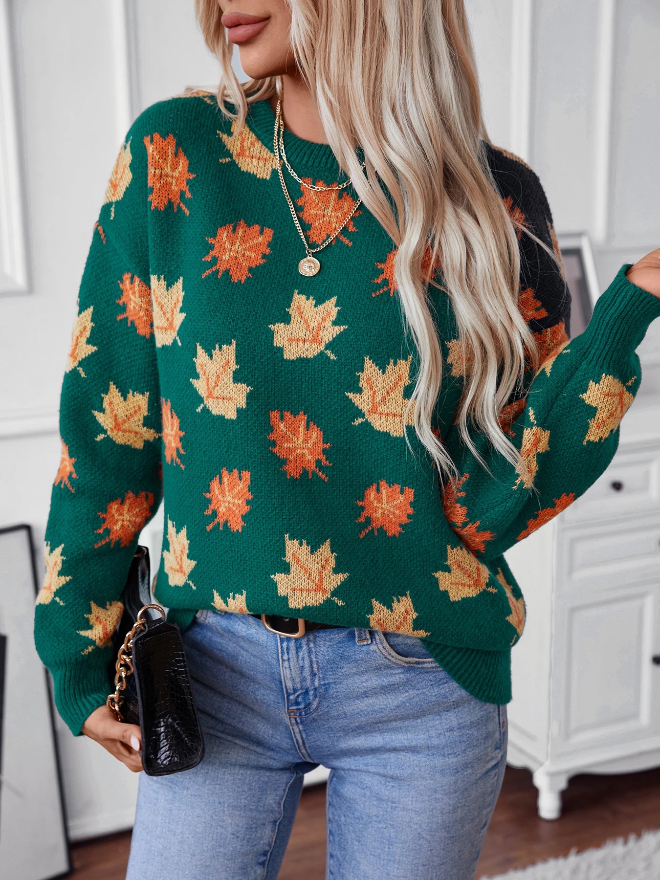 Knitted Maple Leaf Pullover Autumn Winter Sweater