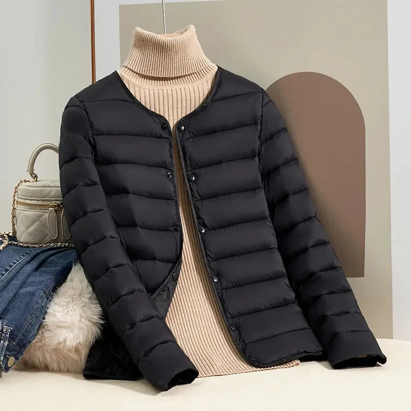 Women's slim fit short light long sleeve down jacket