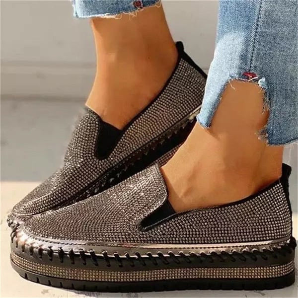 Women's Slip-On Sneakers - Rhinestone Embellished - Platform Sole - Casual Fashion
