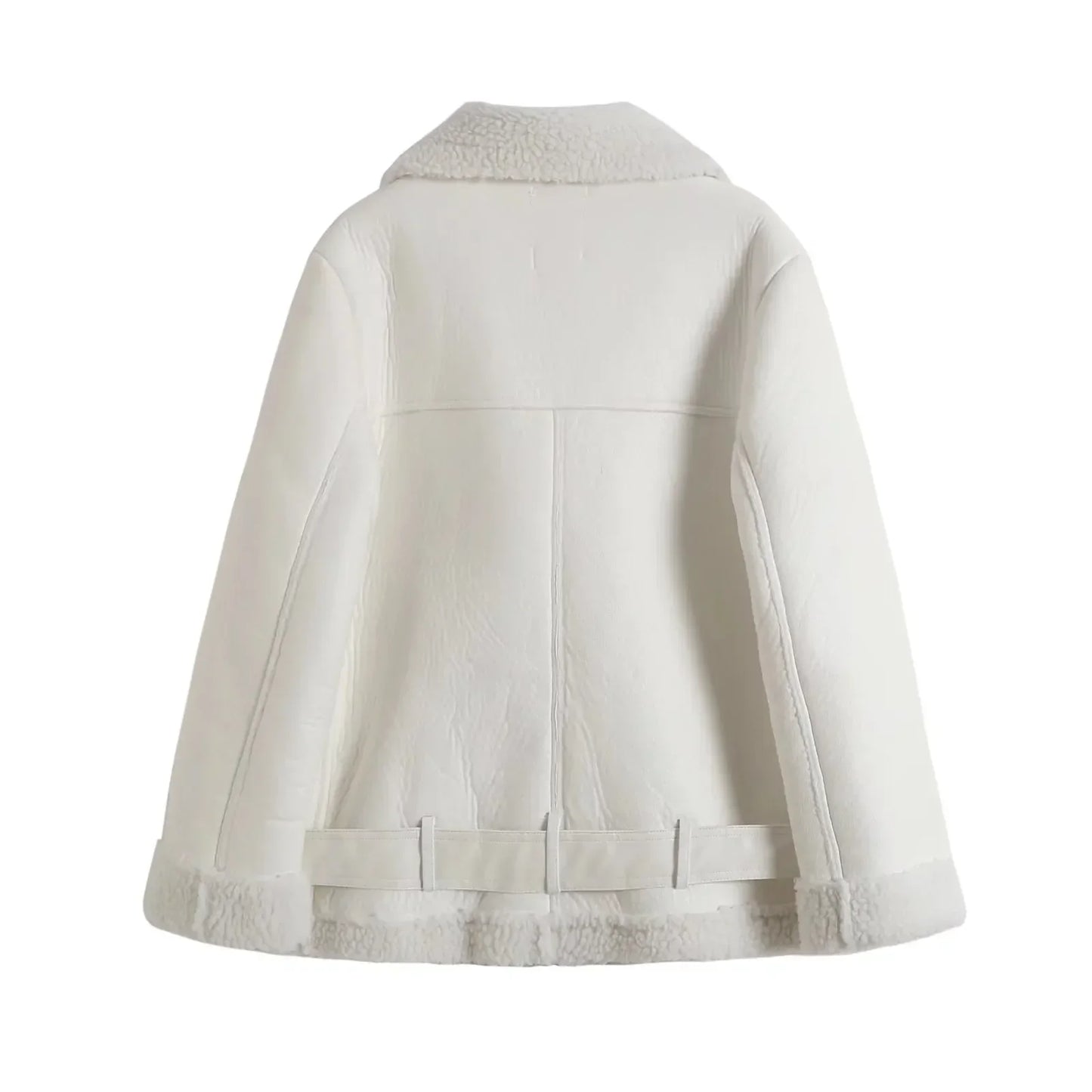 Women's modern classic wide lapel coat with belt and zipper closure