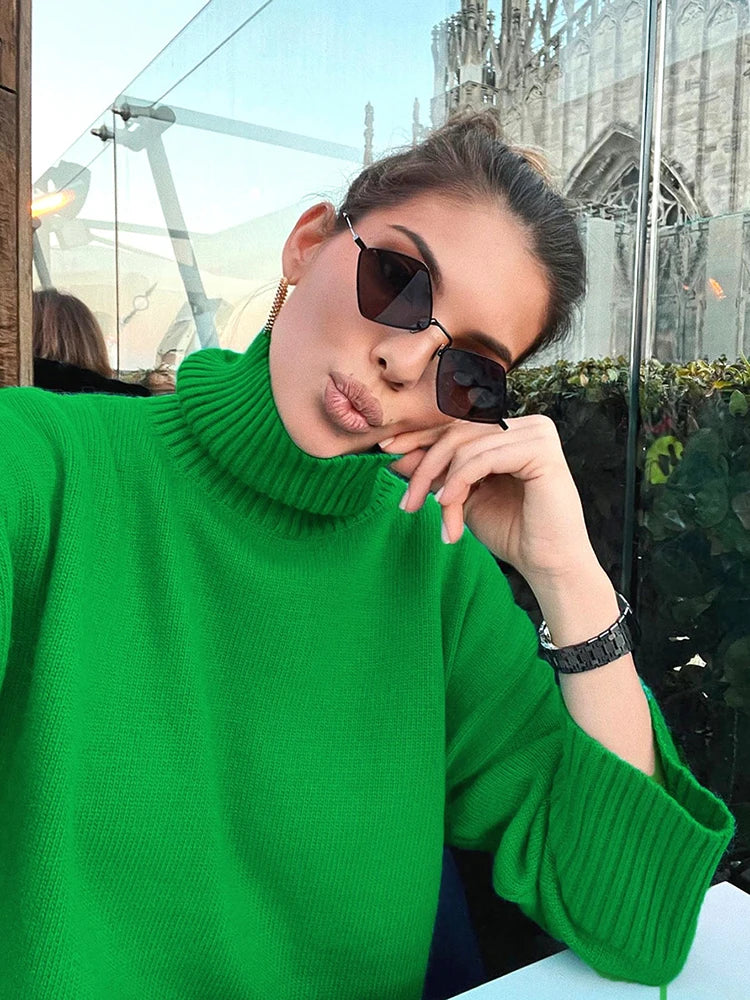 Women's warm casual loose turtleneck knit sweater
