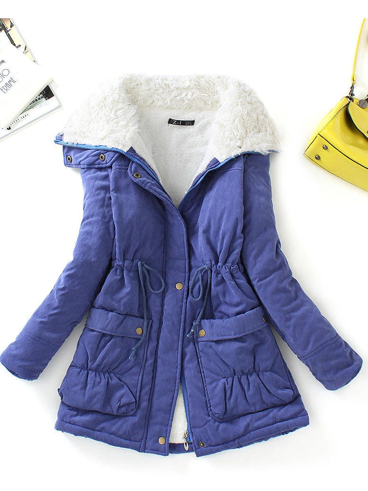 Women’s Winter Coat - Faux Fur Lined - Adjustable Fit - Snap Zip Closure - Flap Pockets