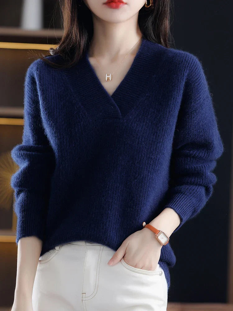 Women's v-neck pullover sweater bottoming shirt