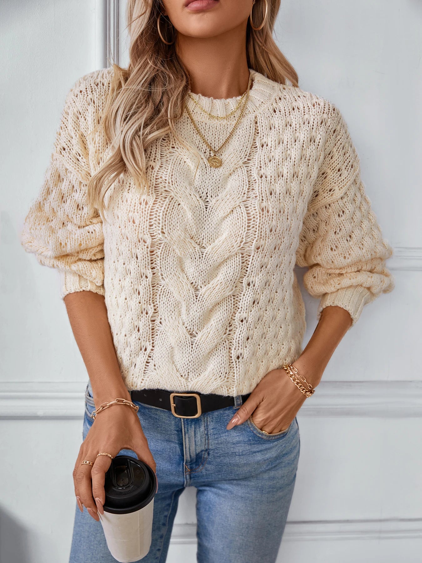 Hollow Out Loose Knit Pullover Sweater