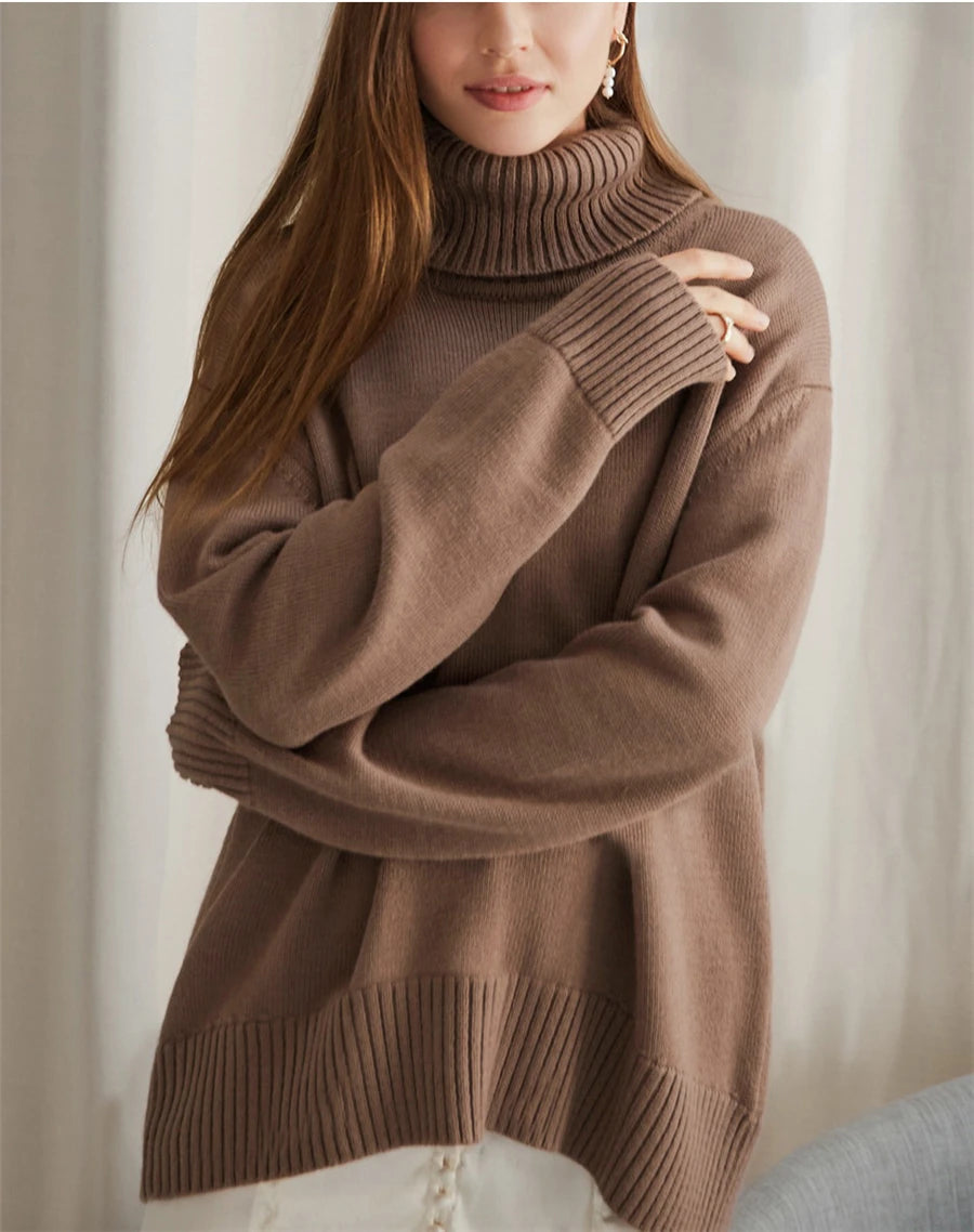 Women's warm casual loose turtleneck knit sweater