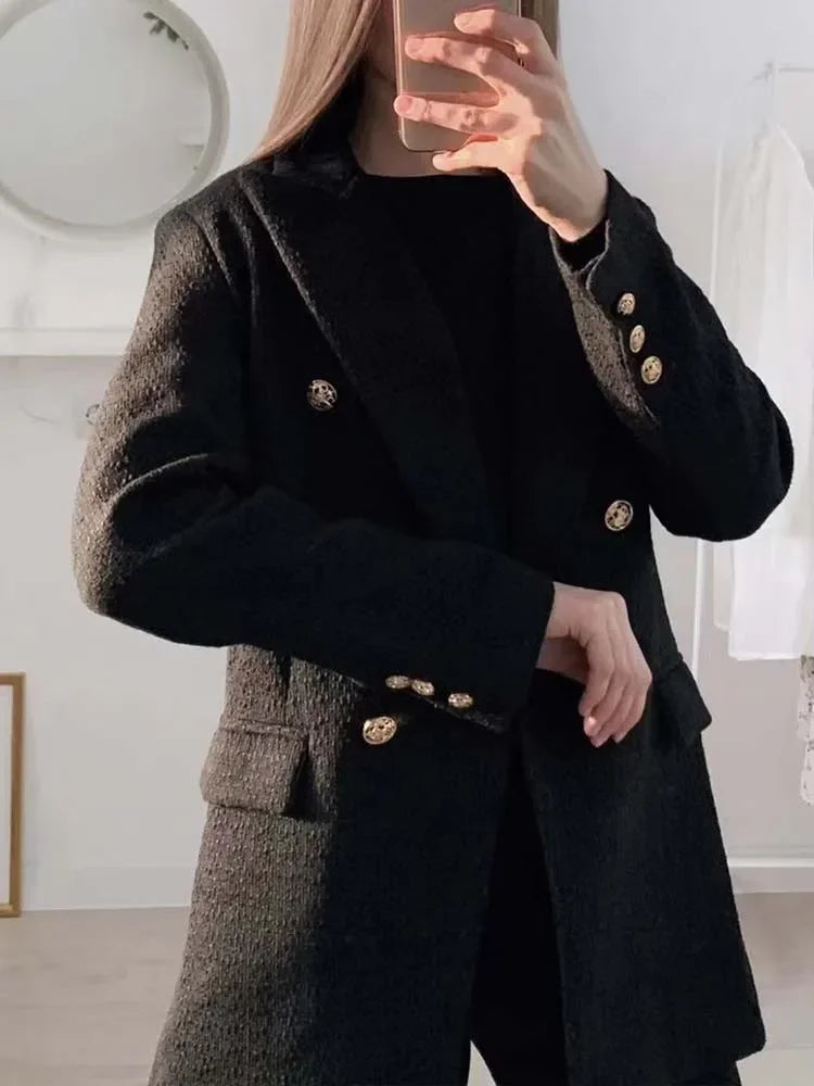 Women's spring and autumn blazer with a double-breasted midi coat